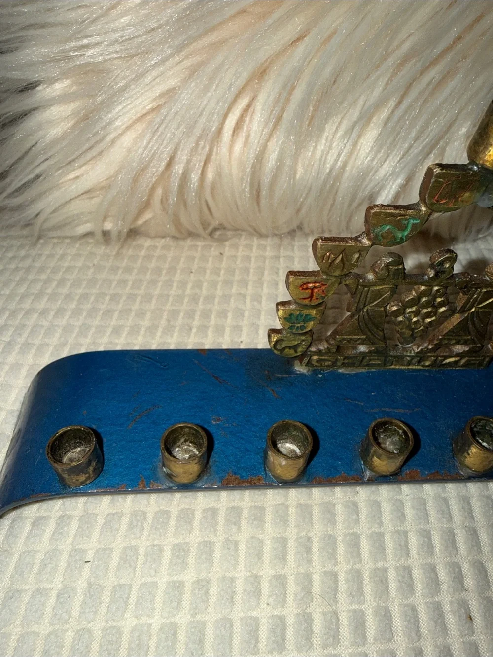 Blue and Gold vintage Hanukkah Menorah Decorative Holiday Menorah